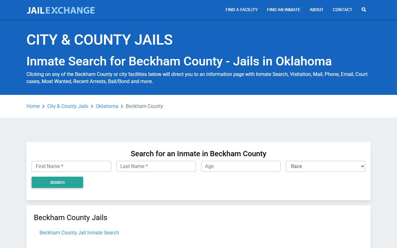 Beckham County Sheriff's Office information for jail mugshots and inmate search