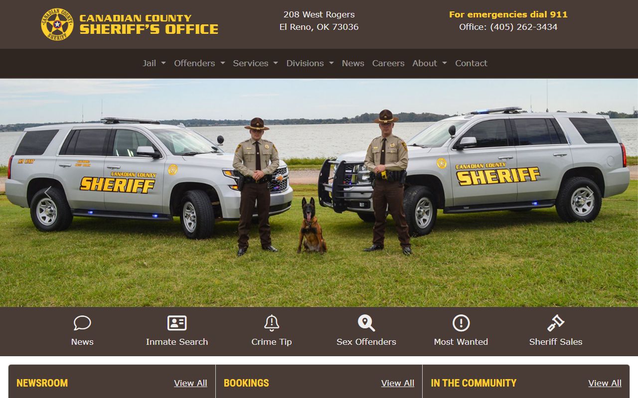 Canadian County Sheriff's Office inmate search portal showing jail mugshots and booking records