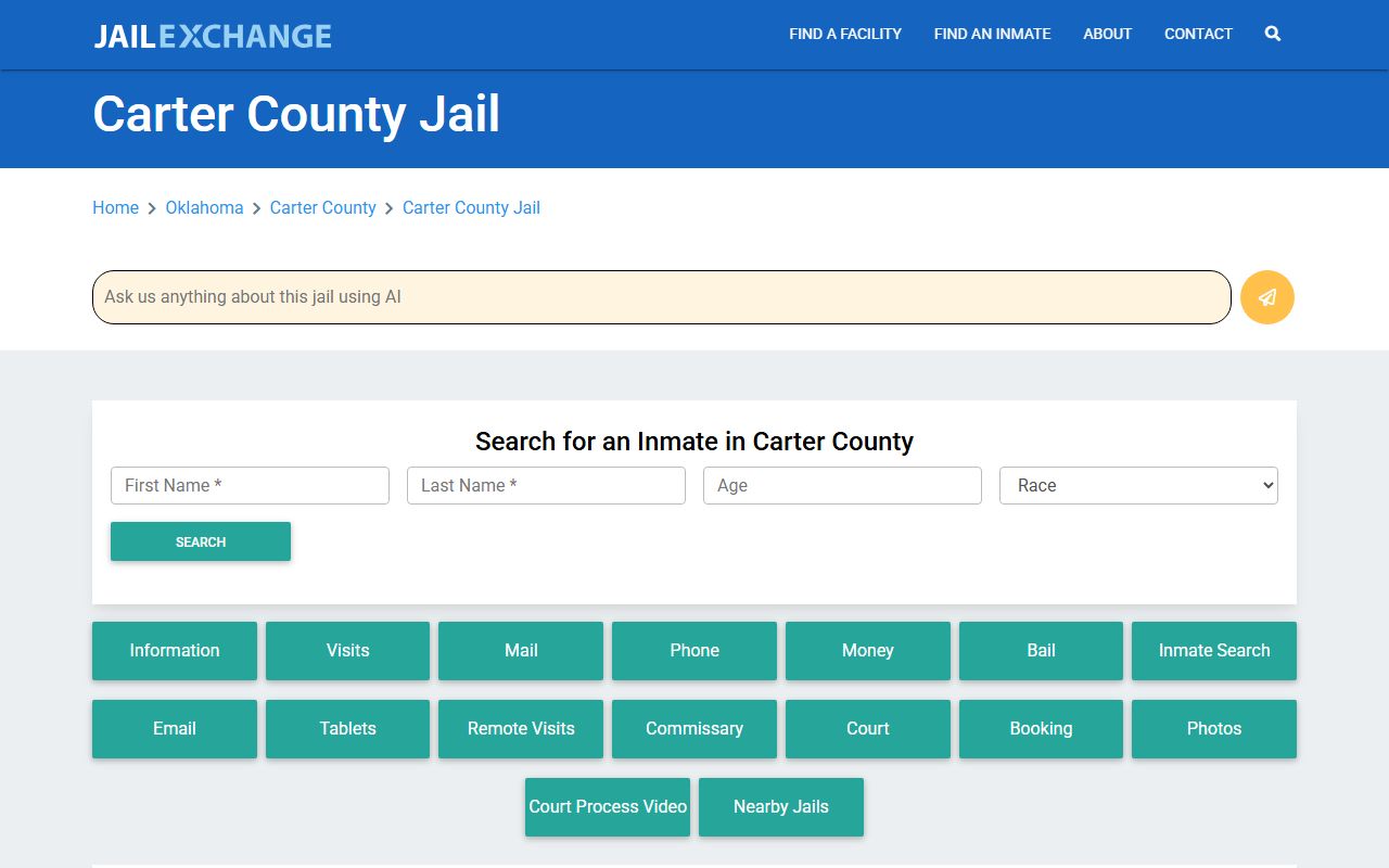Carter County Sheriff's Office portal for Ardmore jail mugshots and inmate records