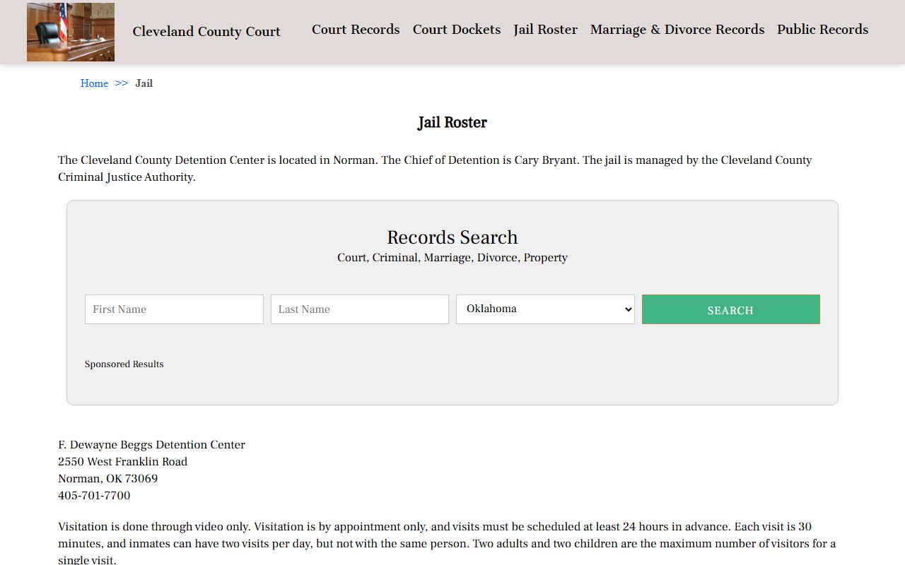 Cleveland County Court jail roster page for jail mugshots and inmate lookup in Norman