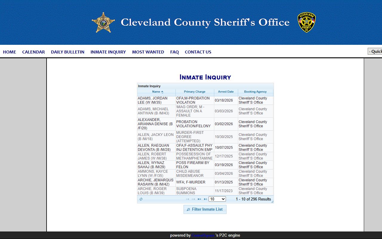 Cleveland County inmate search portal showing jail mugshots and booking records in Norman Oklahoma