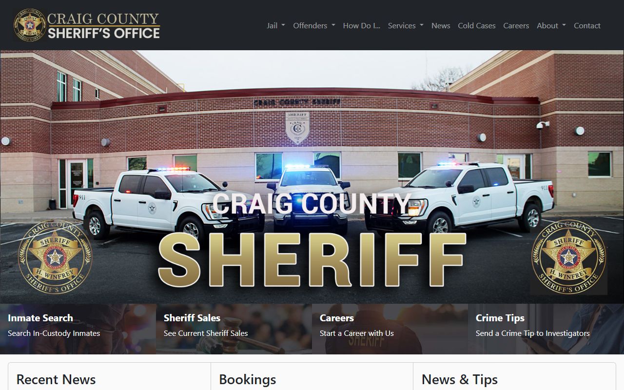 Craig County Sheriff's Office website and inmate search for jail mugshots in Vinita Oklahoma