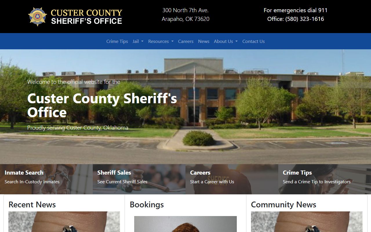 Custer County jail mugshots inmate search portal on Sheriff website