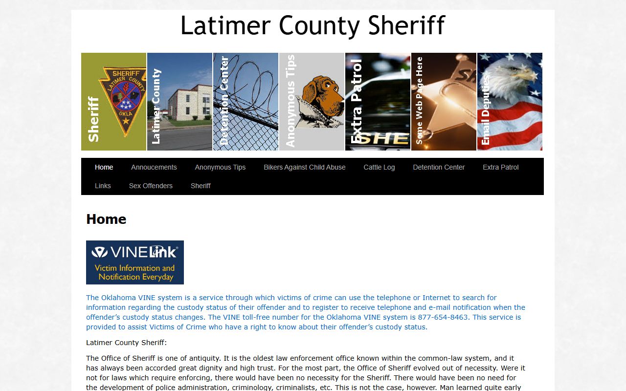 Latimer County Sheriff's Office website showing jail mugshots and booking information