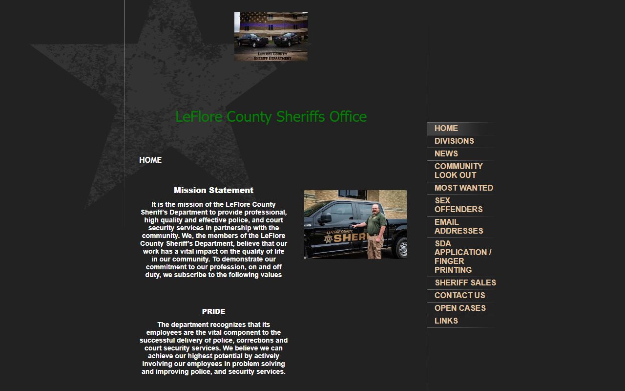 Le Flore County Sheriff's Office website showing jail mugshots and inmate information