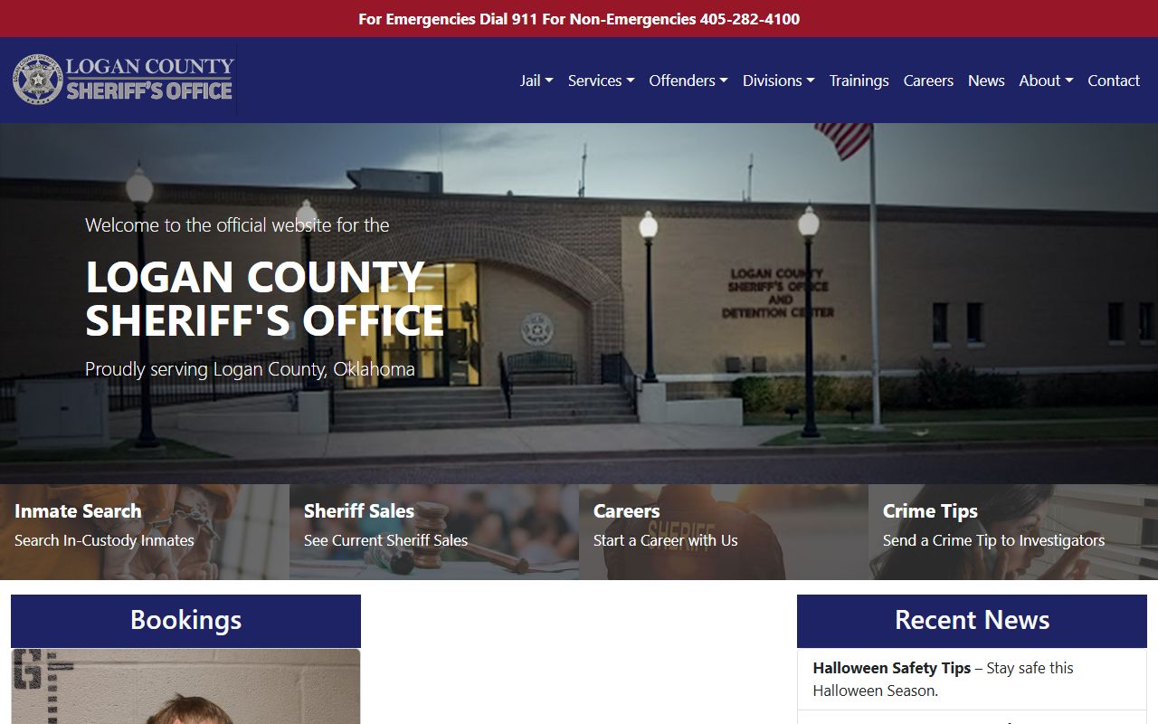 Logan County Sheriff's Office website with inmate search for jail mugshots