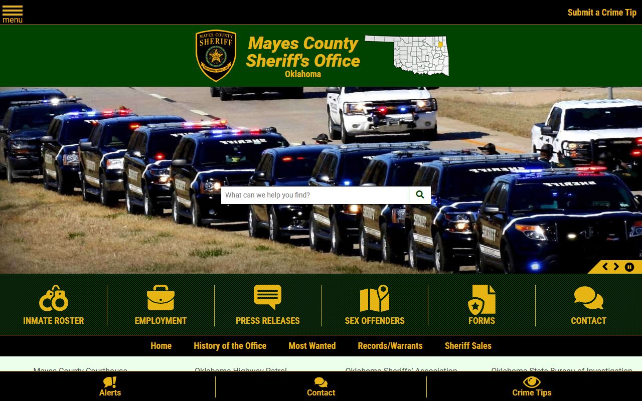 Mayes County Sheriff's Office website showing the online jail mugshots roster