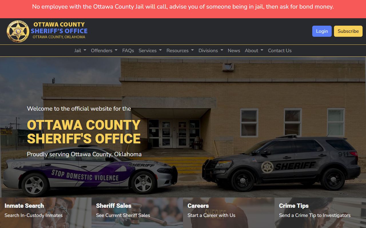 Ottawa County Sheriff's Office website with inmate search for jail mugshots