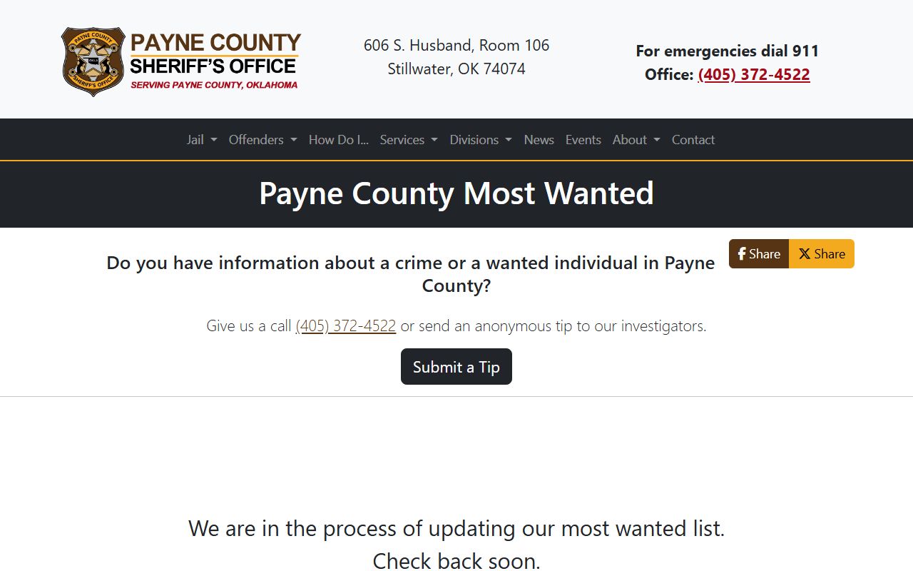 Payne County Most Wanted list with jail mugshots and fugitive information