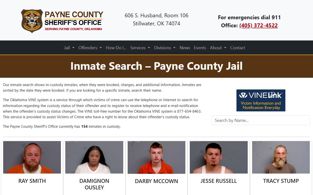 Payne County Sheriff's Office inmate search portal for jail mugshots