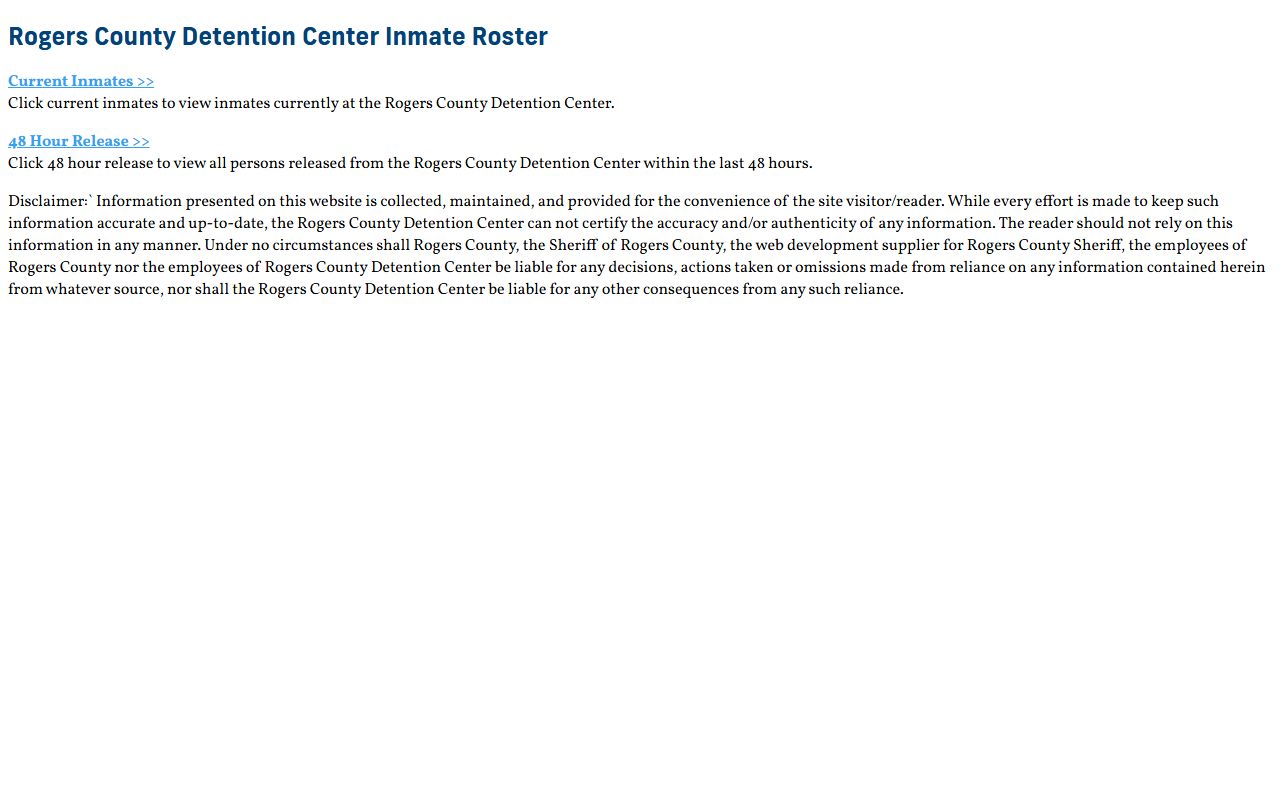 Rogers County alternate inmate search portal for jail mugshots and booking data