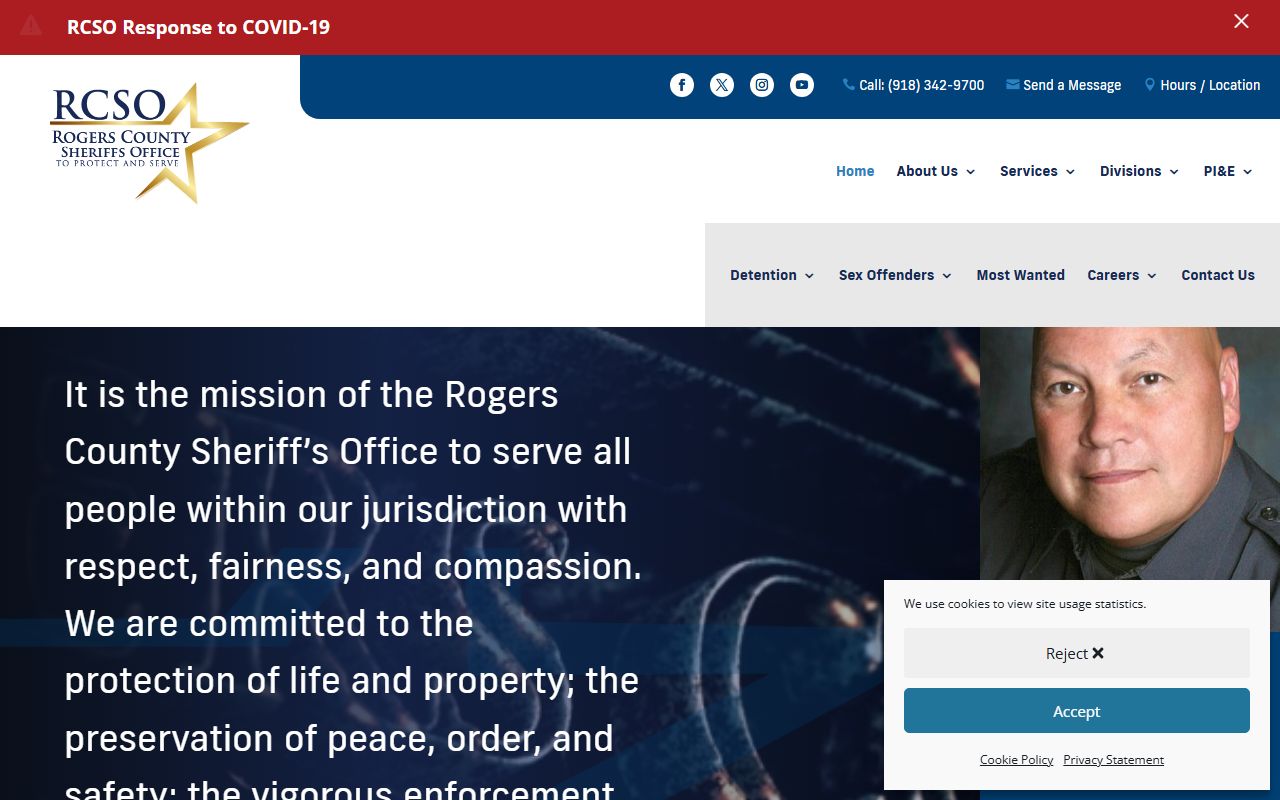 Rogers County Sheriff's Office website showing jail mugshots and inmate roster