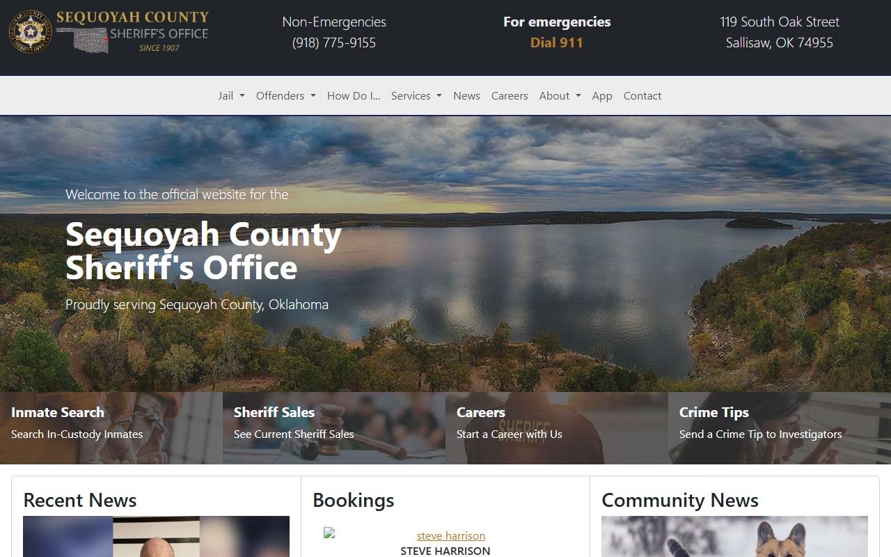Sequoyah County Sheriff's Office website showing jail mugshots and inmate search portal