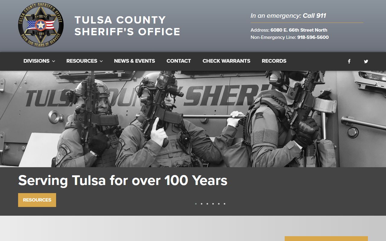 Tulsa County Sheriff's Office jail information page for searching Tulsa County jail mugshots