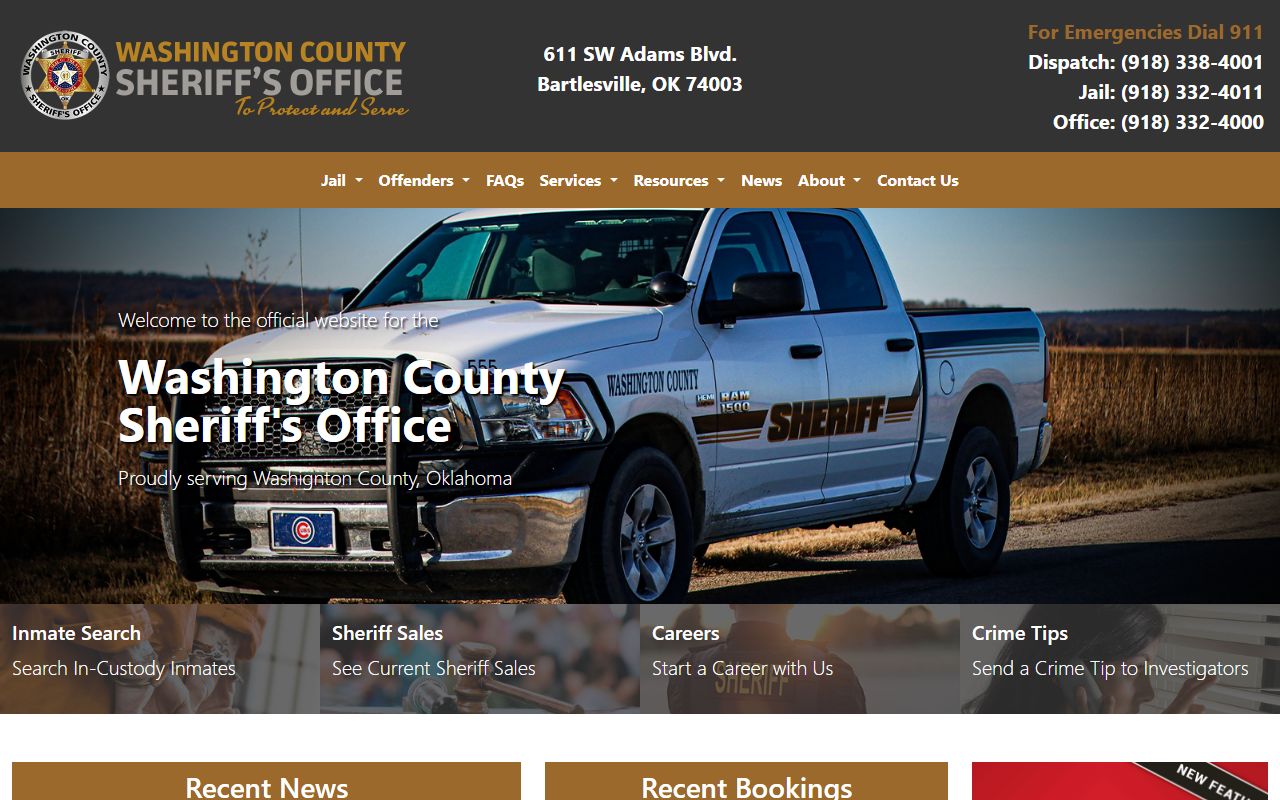 Washington County Sheriff's Office inmate search page for jail mugshots and booking records