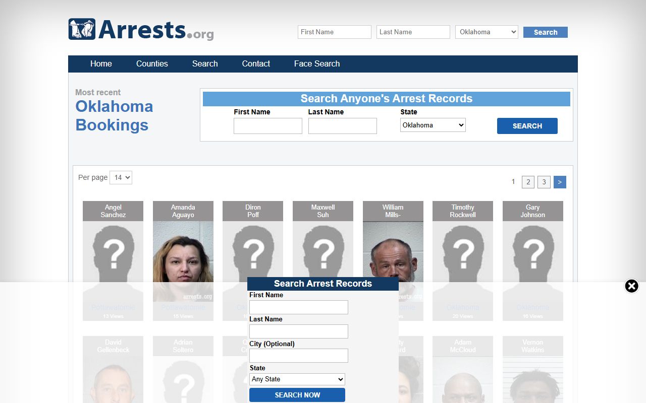 Oklahoma Arrests.org statewide jail mugshots booking information