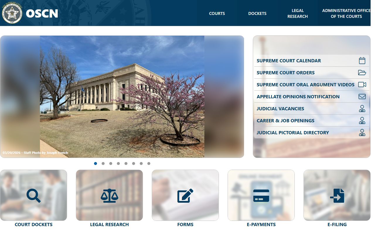 Oklahoma State Courts Network for court records related to jail mugshots